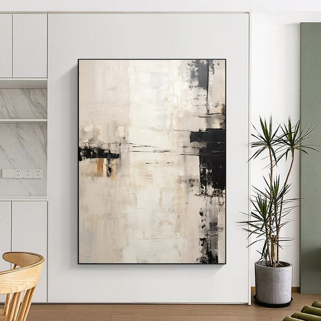 Black - White - Beige Abstract Painting for Minimalist Home Interiors HENG131