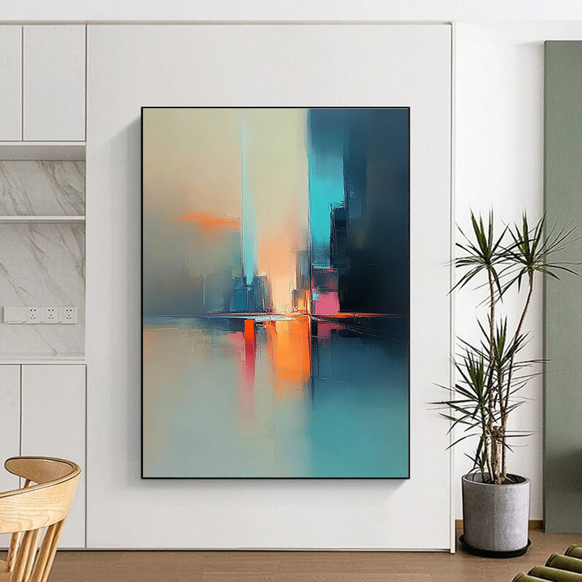 Colorful Cityscape Reflection Vibrant Urban Abstract Painting GAB0227
