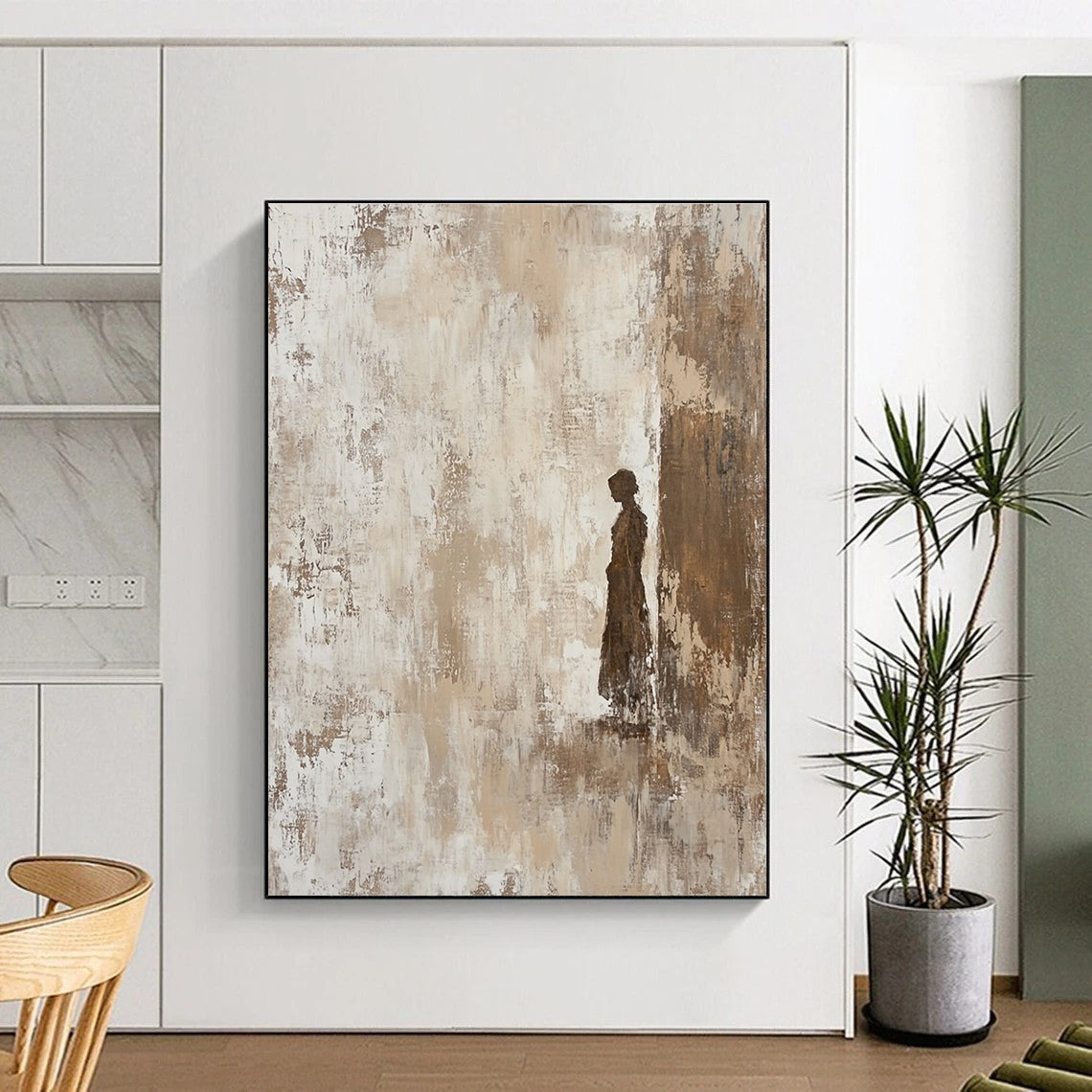 Solitary Figure Silhouette Abstract Painting in Neutral Tones GAB0022
