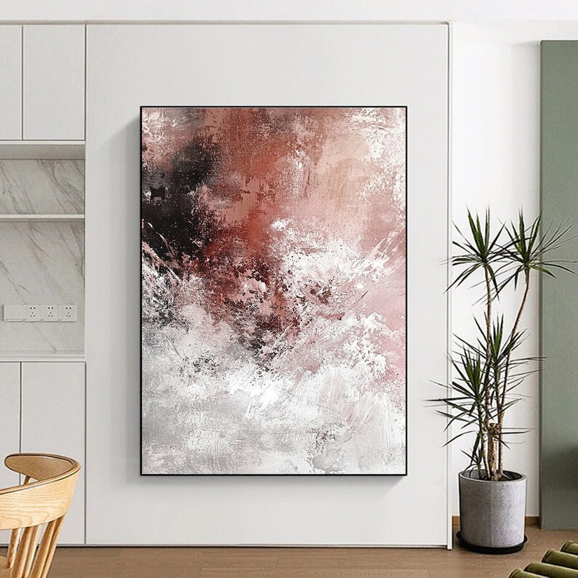 Pink and Gray Abstract Painting for Romantic - Styled Boutiques GAB1093