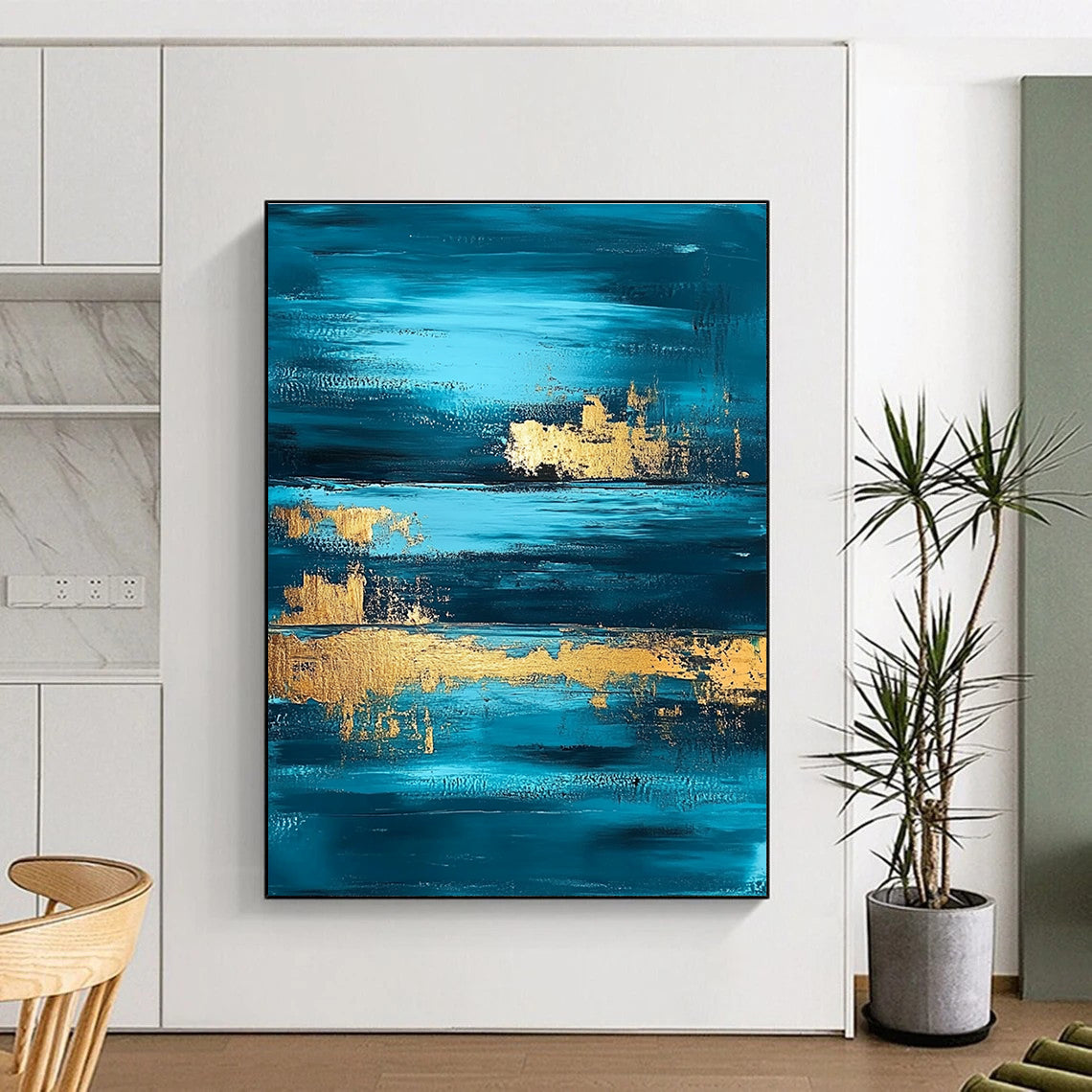Deep Blue - Gold Abstract Layers Painting with Rich Depth WINK375