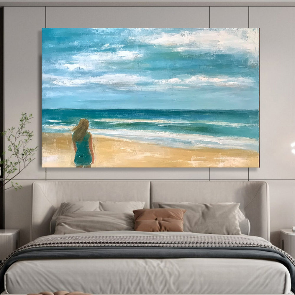 Beach Figure Abstract Painting with Calm, Coastal Serenity ABS520
