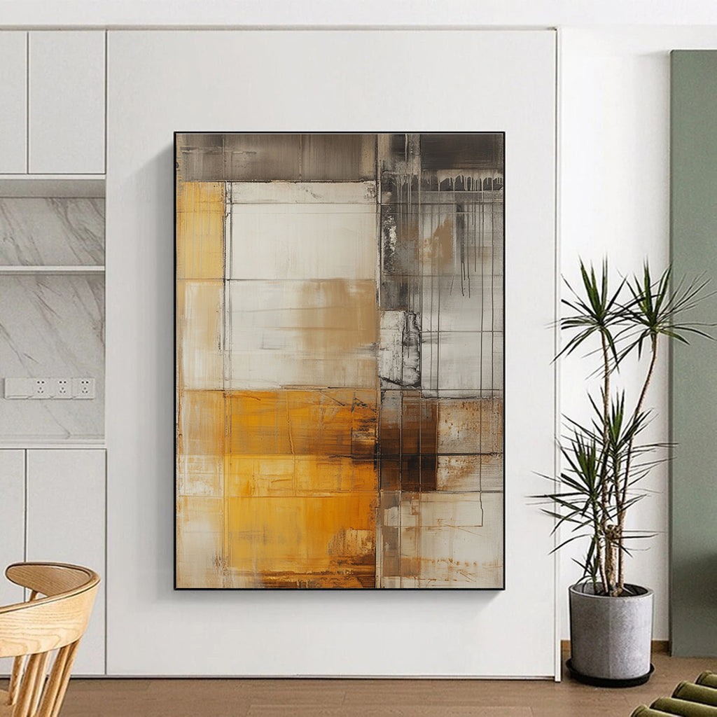 Brown Gray Yellow Abstract Painting with Industrial Charm WINK470
