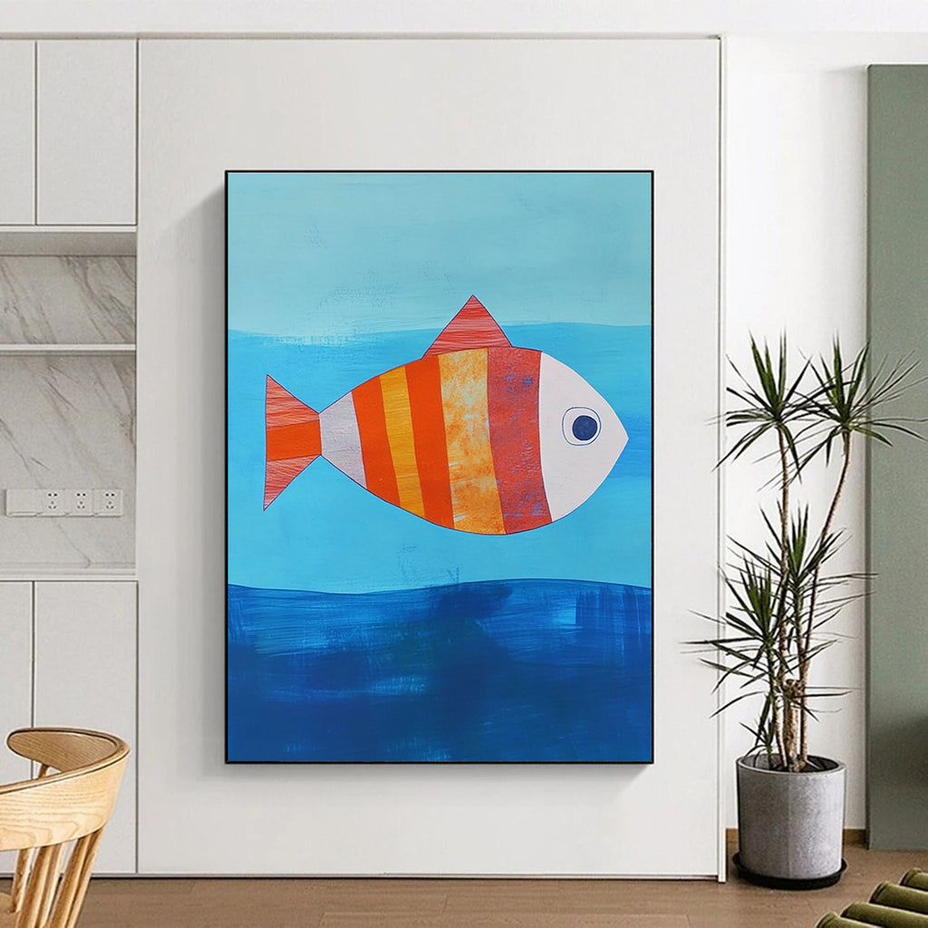 Striped Fish Abstract Painting of Whimsical Sea Life GAB0128