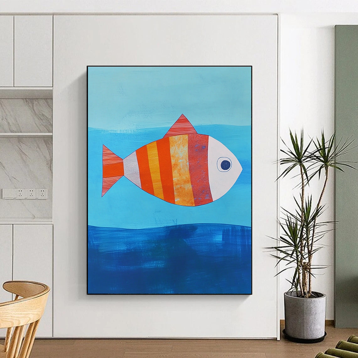 Striped Fish Abstract Painting of Whimsical Sea Life GAB0128