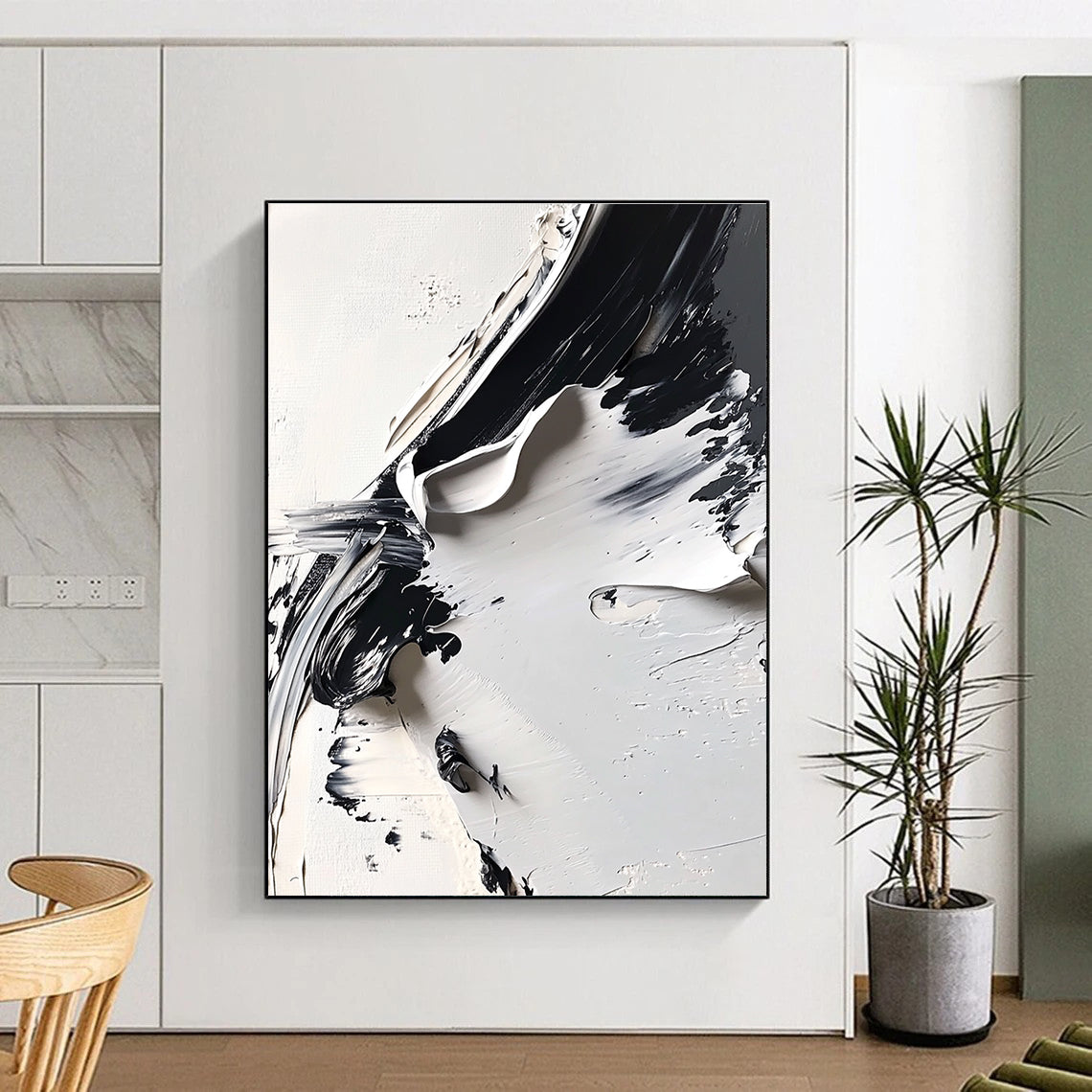 Black and White Textured Abstract Painting for Industrial - Chic Lofts GAB0994