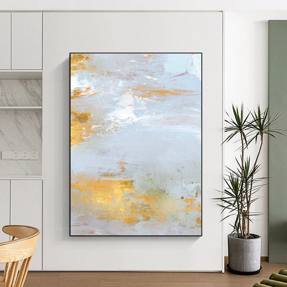 Gold - Accented Light Abstract Painting for Luxury Home Interiors HENG160