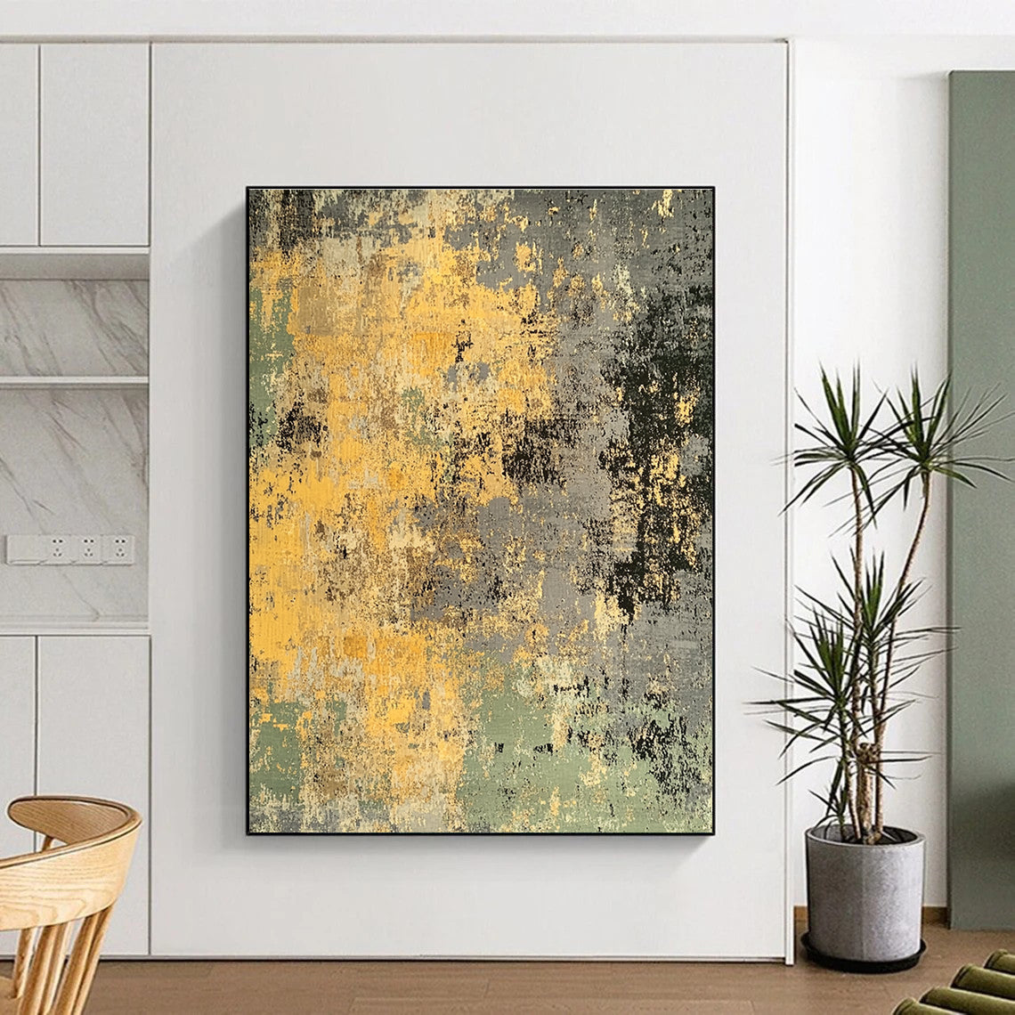 Yellow - Gray Abstract Rug with Rustic Charm WINK403
