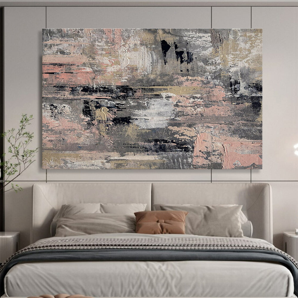 Gray - Pink Abstract Textures Painting for Minimalist Living Rooms YHT380