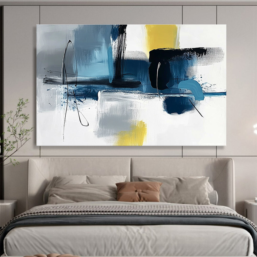 Geometric Blue - Gray - Yellow Abstract Painting ABS194