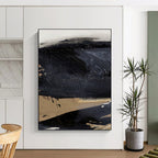Textured Black - Beige Abstract Painting for Minimalist Home Studios HENG203
