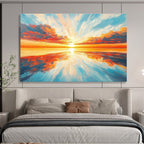Radiant Sunset Over Ocean Painting with Vivid Colorful Reflections ABS562