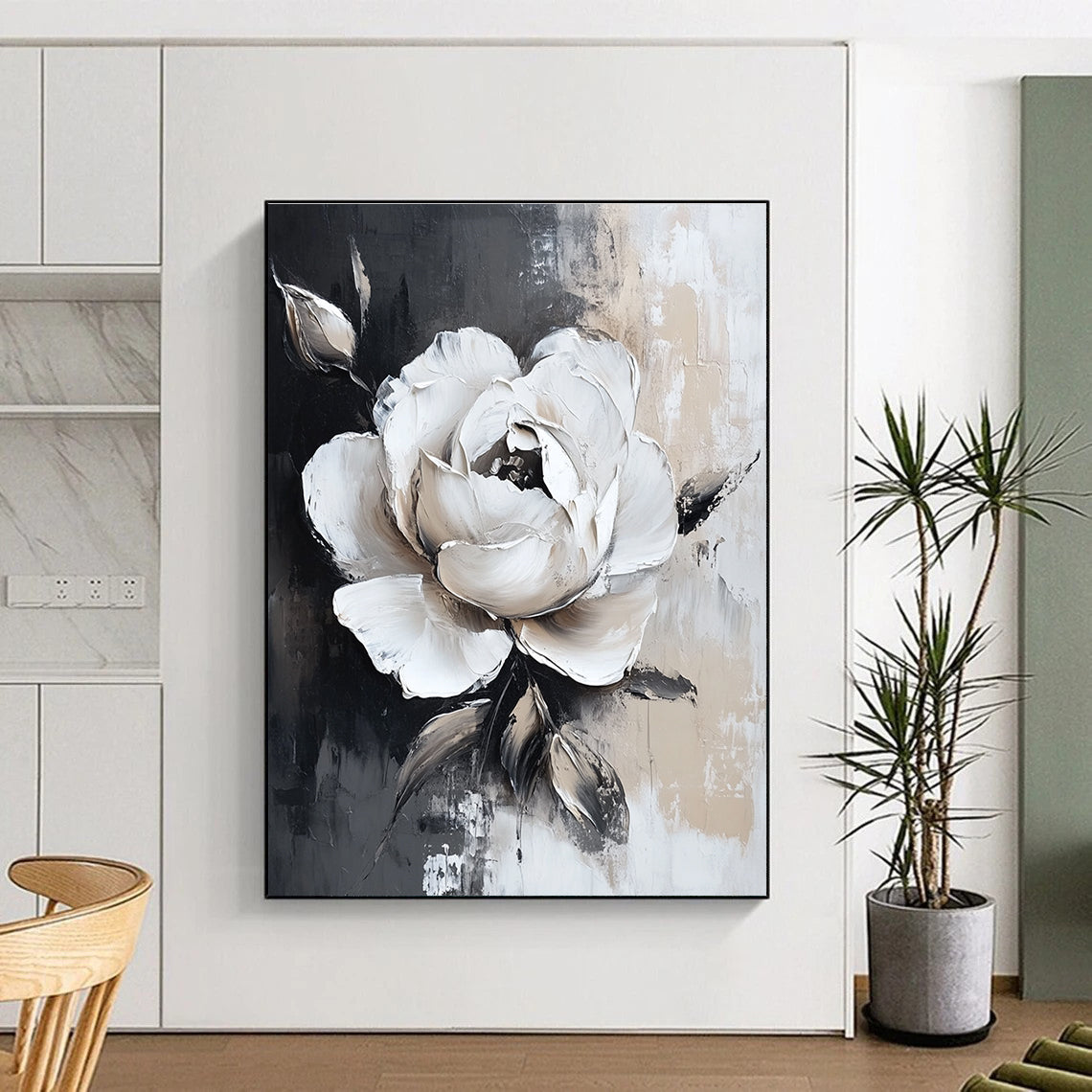 Textured White Rose Abstract Painting for Romantic - Themed Bedrooms GAB1011