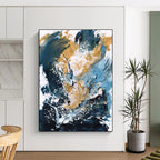Dynamic Blue - Gold Abstract Splash Painting for Luxe Interiors HENG234