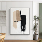 Beige Black White Abstract Painting with Minimalist Forms WINK632