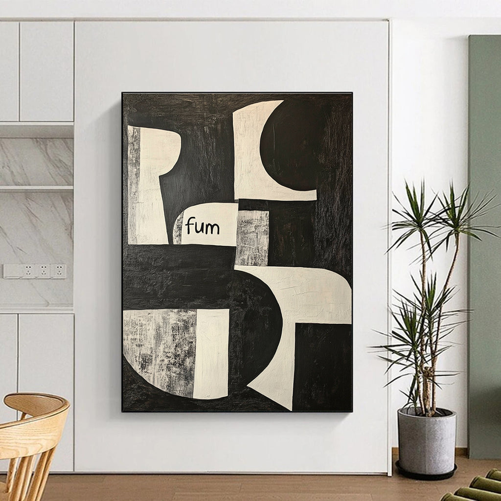 Black and White Shapes with “fum” Conceptual Graphic Abstract Painting GAB0275