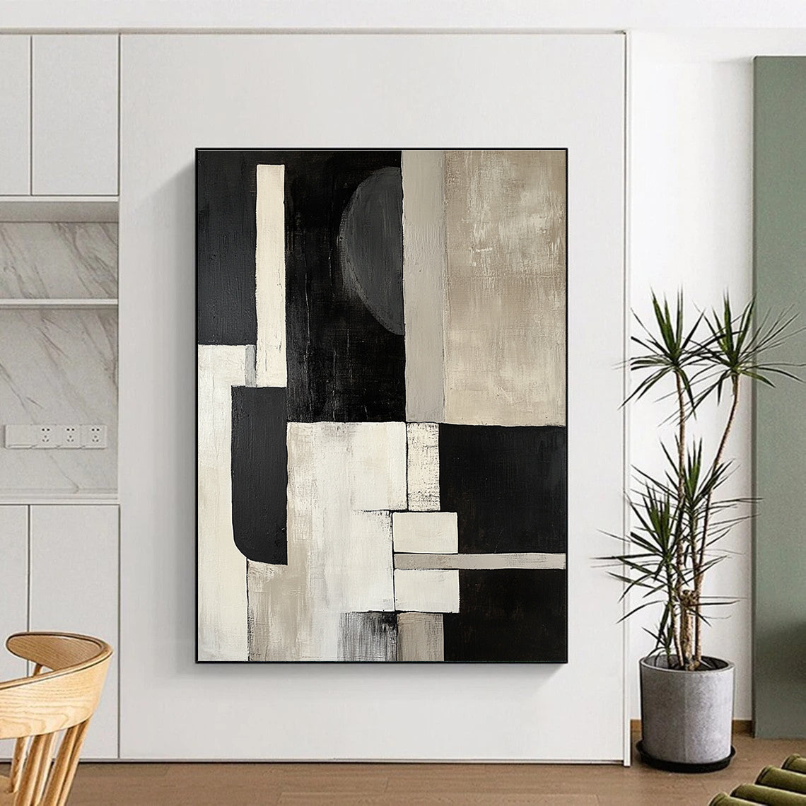Geometric Monochrome Abstract Painting with Bold Simplicity WINK532