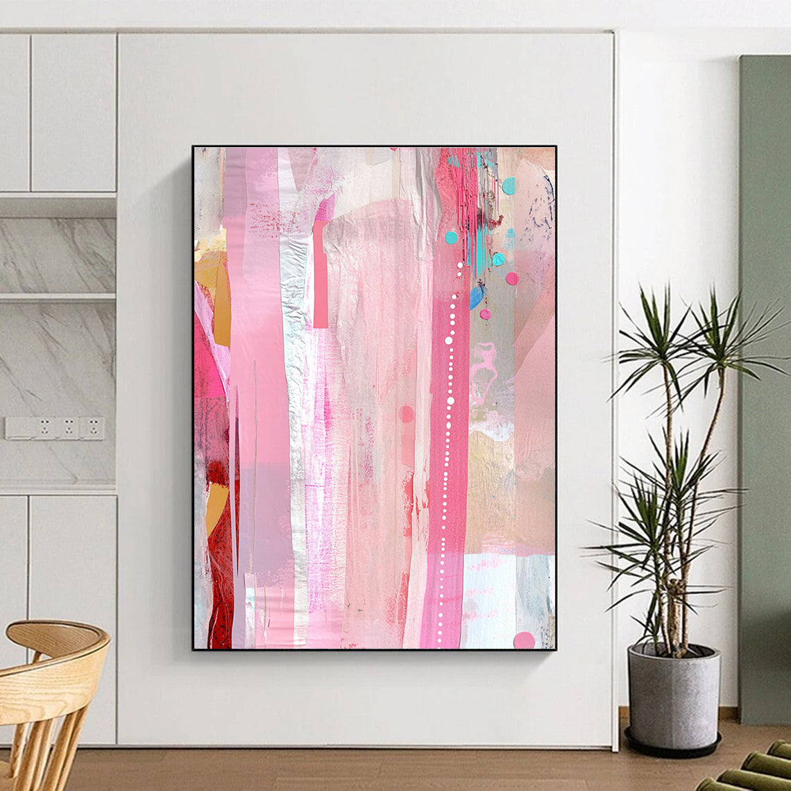 Pink and Silver Stripes Abstract Painting with Glamorous Grace WINK078