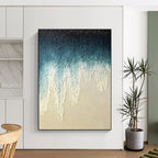 Blue and White Dripping Textured Abstract Painting for Art - Centric Living Rooms HENG343