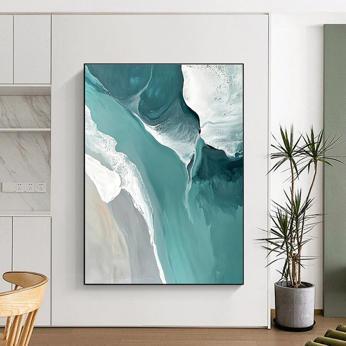 Turquoise Beach Abstract Painting for Luxury Coastal Villas GAB1021