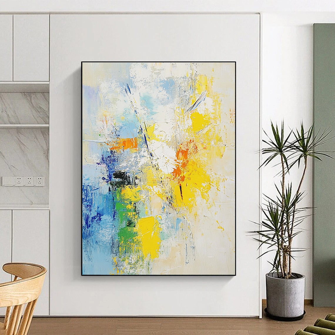 Blue Yellow Orange Abstract Painting with Cheerful Energy WINK486