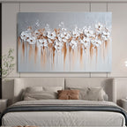 White Flowers and Brown Drips Abstract Painting with 3D Textural Beauty ABS452