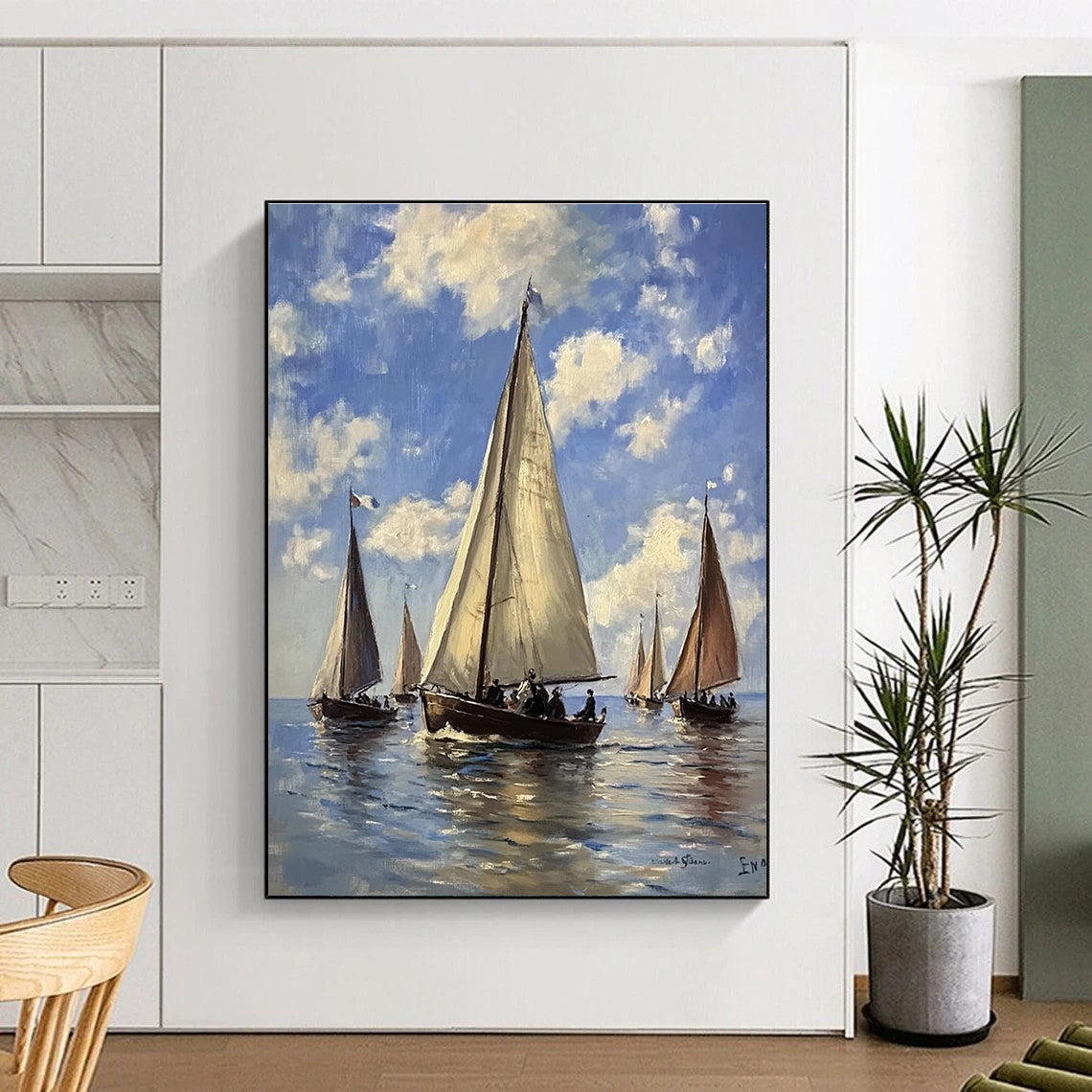 Sailing Boats on the Sea Classic Maritime Abstract Painting GAB0284