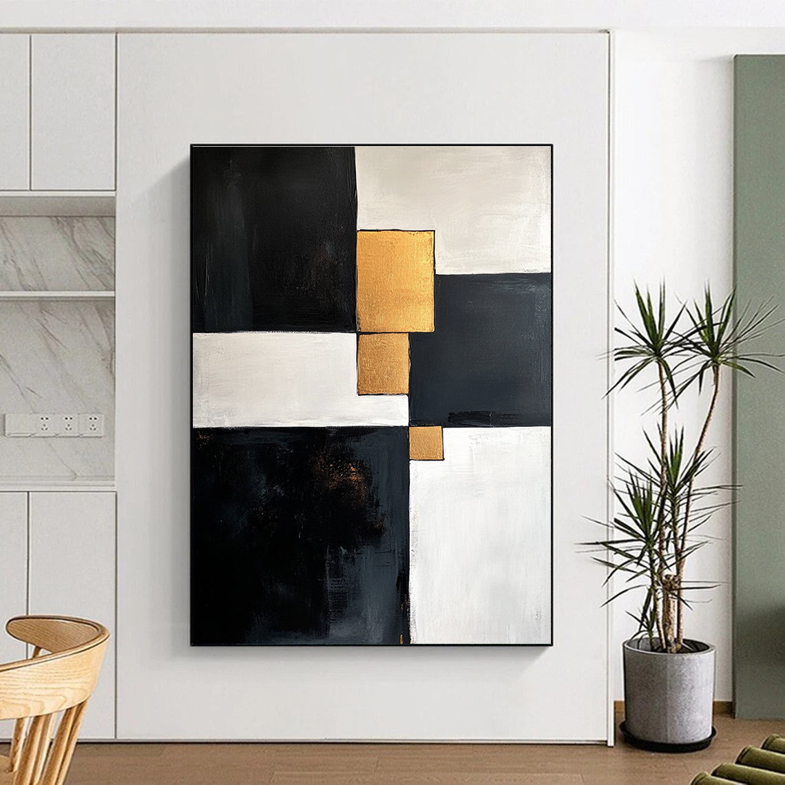 Black White Gold Abstract Painting with Geometric Luxury WINK667