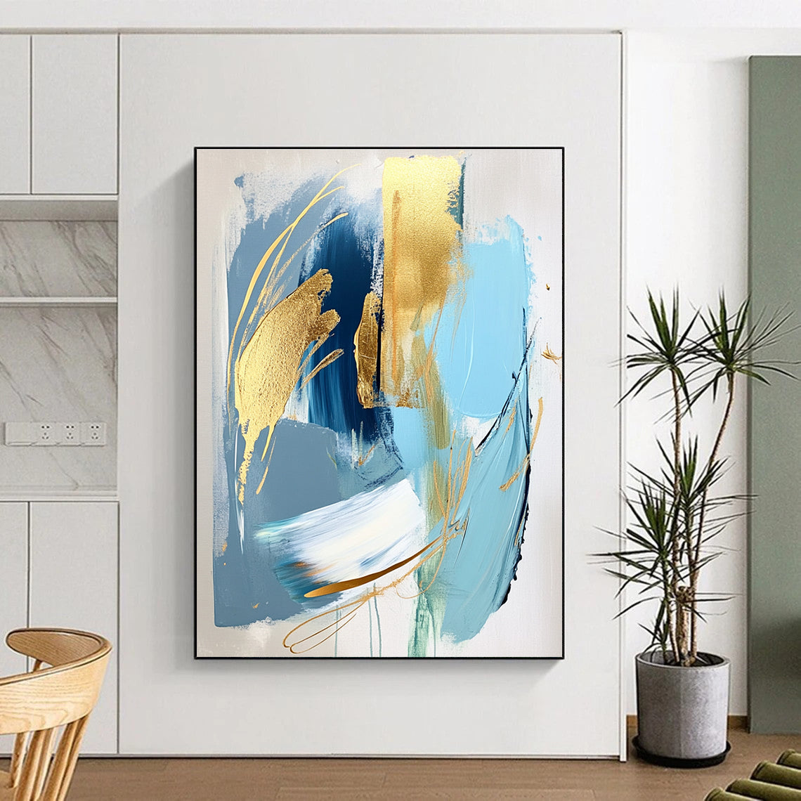 Blue Gold Abstract Elegance Painting with Luxe Touches WINK713