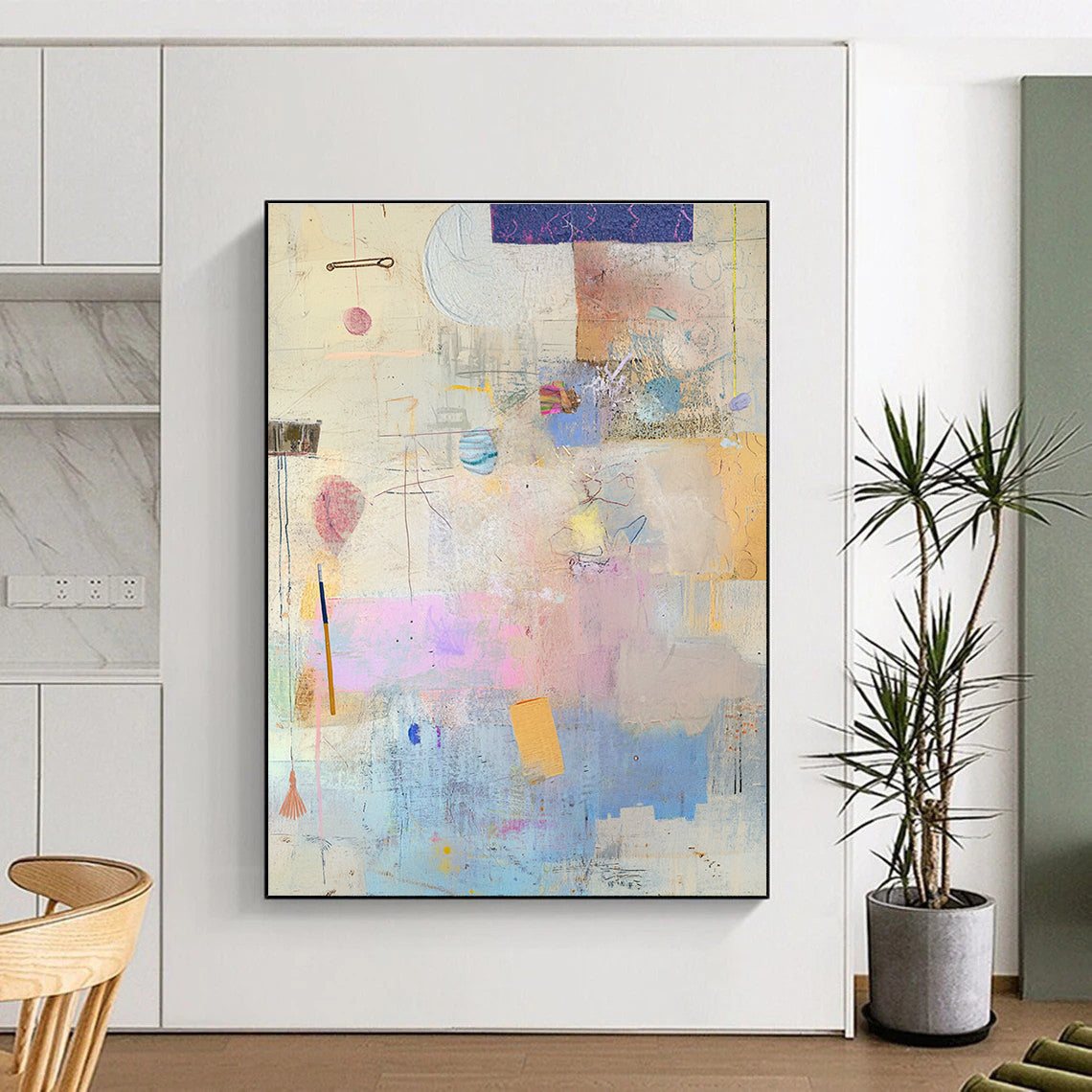 Collage of Soft Tones Mixed Media Abstract Painting GAB0240