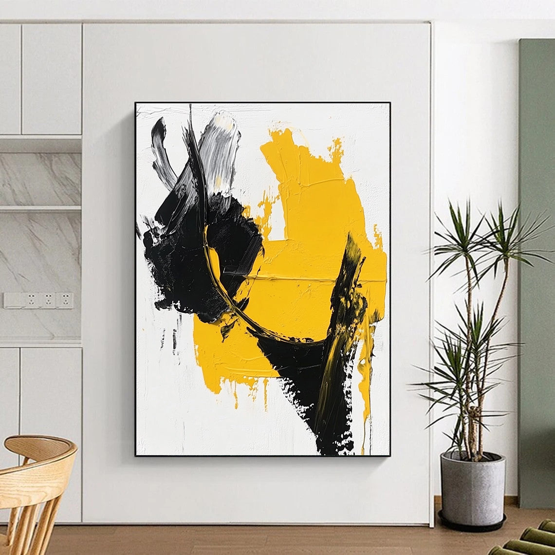 Yellow Black Abstract Painting with Bold Contrast WINK742