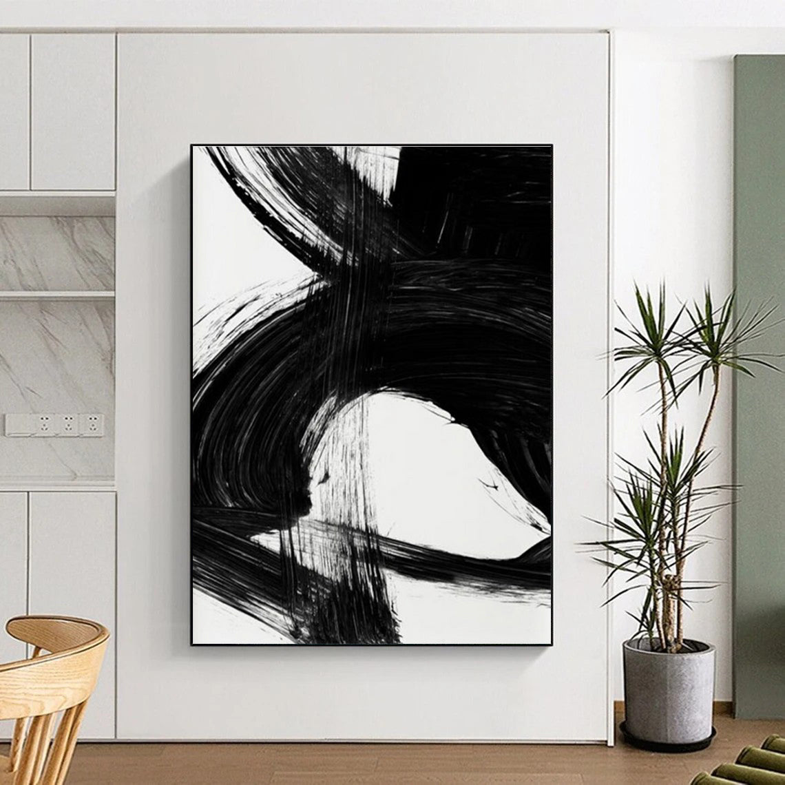 Dynamic Black Ink Abstract Painting for Contemporary Art Galleries HENG196