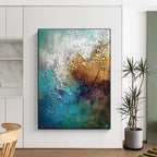 Textured Gold Blue Abstract Painting with Rich Depth WINK785
