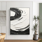 Black - White Swirl Textured Abstract Painting for Modern Living Rooms HENG380