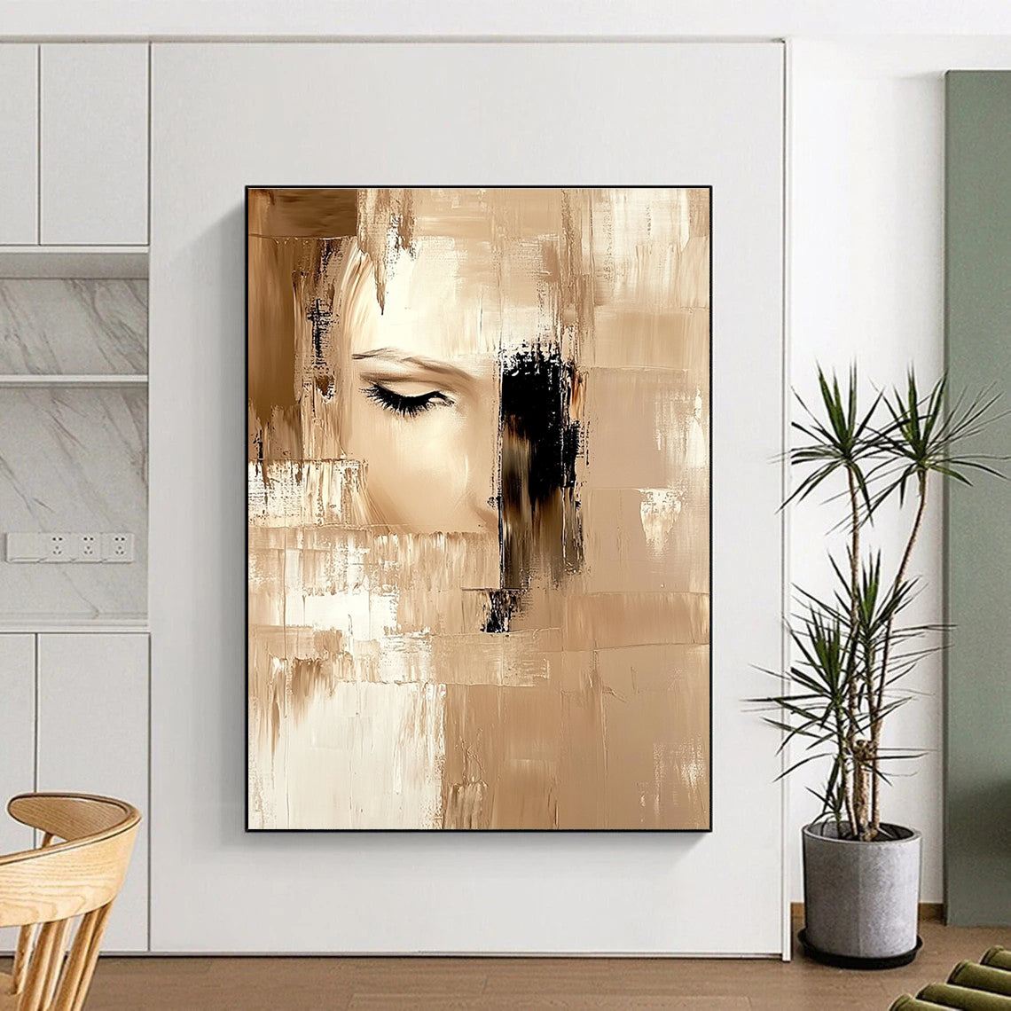 Fragmented Face in Neutrals - Introspective Abstract Figurative Art GAB0447