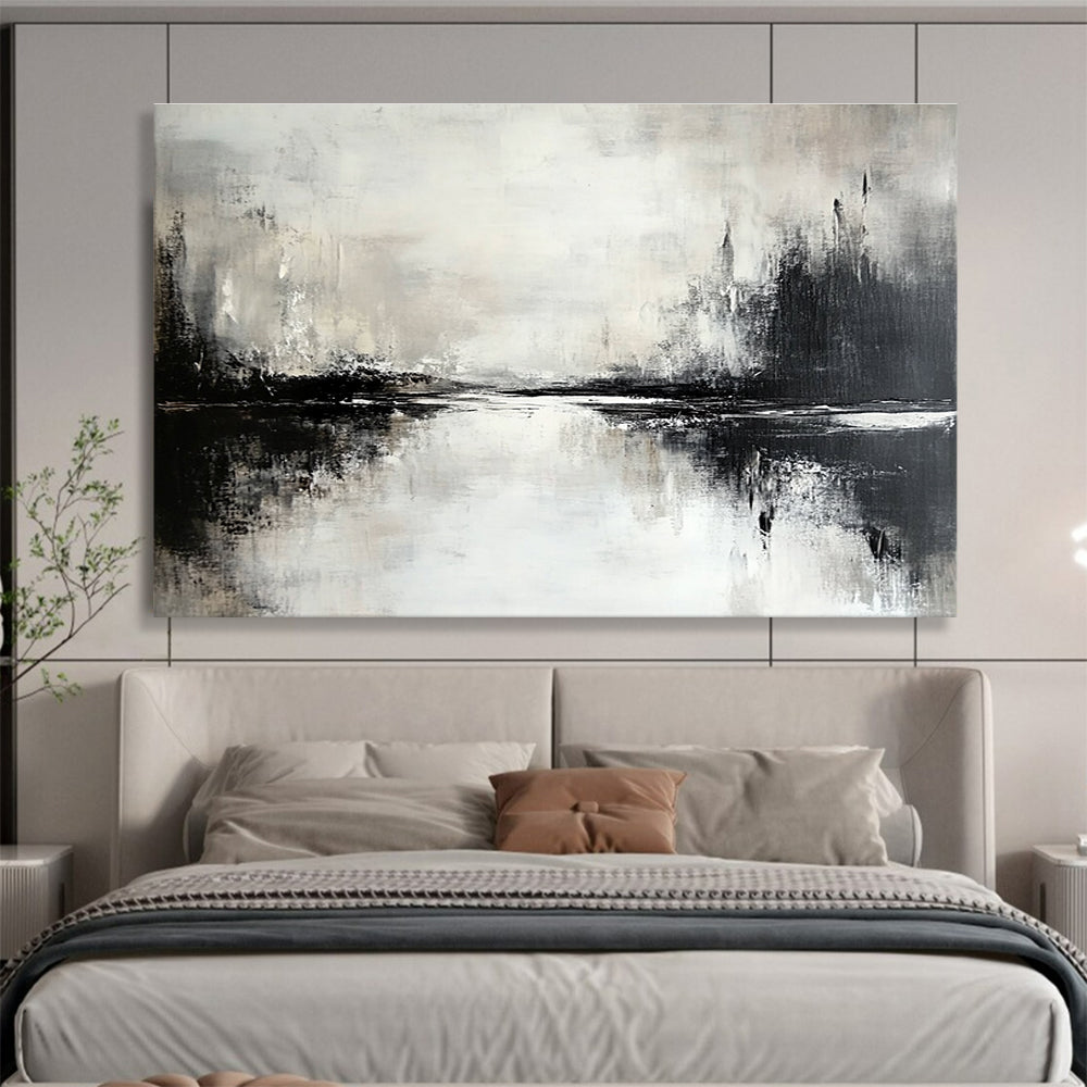 Gray - White Abstract Lake Reflection Painting ABS217