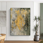 Textured Yellow and Green Abstract Painting with Rustic Vibe WINK303
