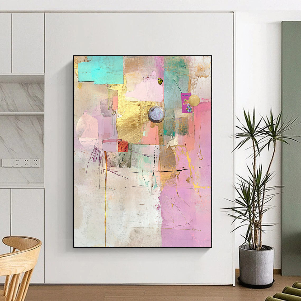 Gold Accent Collage Luxe Mixed Media Abstract Painting GAB0246