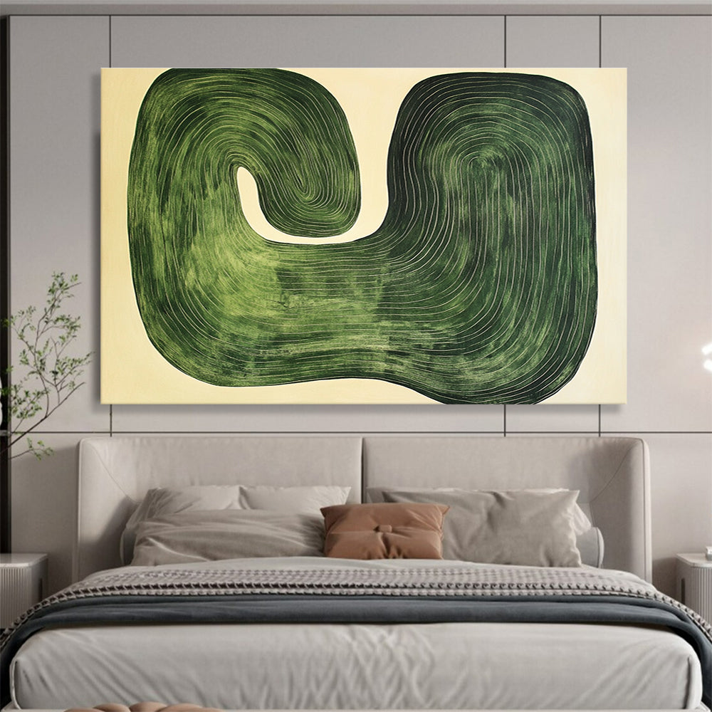 Green Wavy Abstract with Concentric Lines Abstract Painting ABS363
