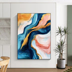 Blue Gold Pink Abstract Painting with Fluid Grace WINK464
