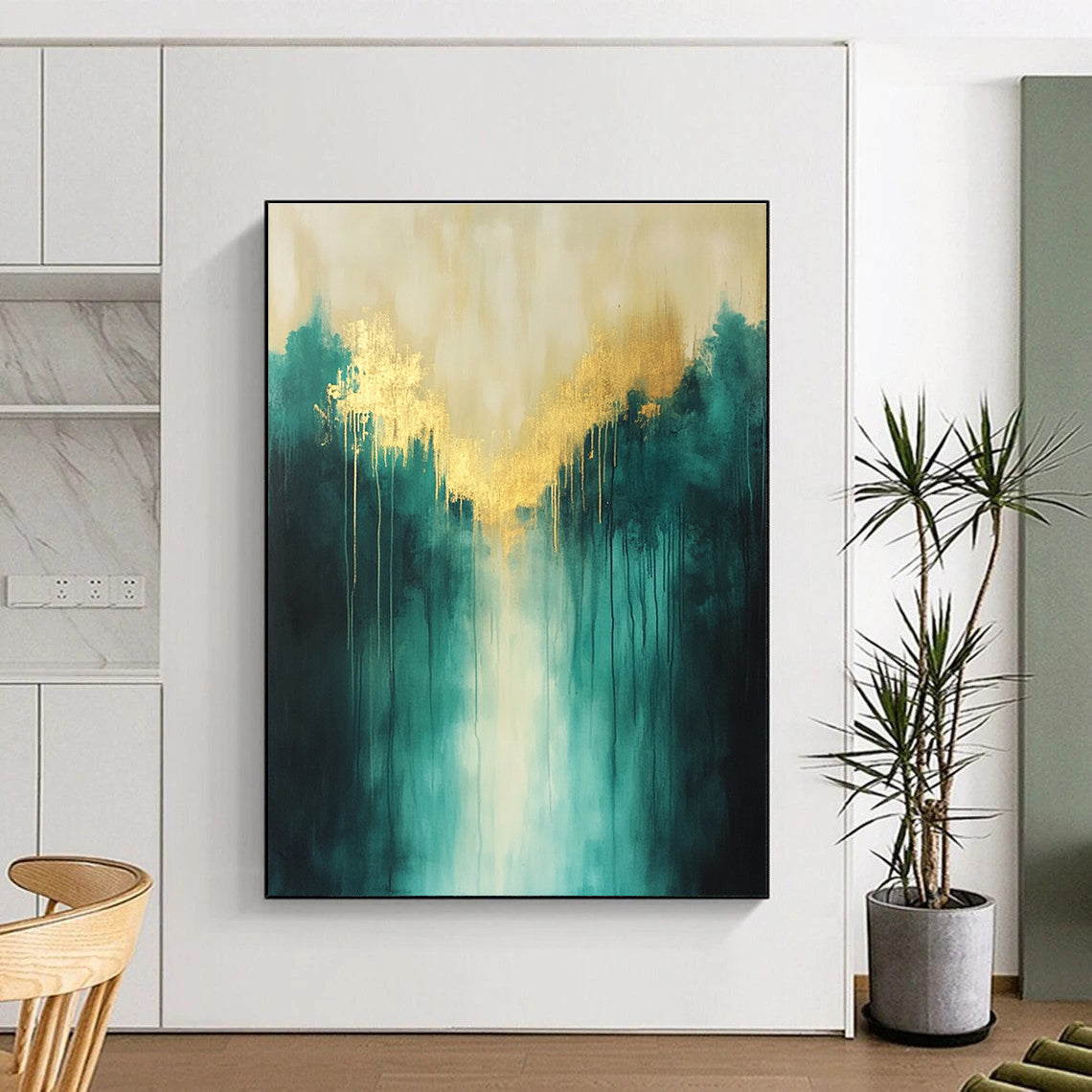 Enchanting Gold and Green Forest Abstract Painting GAB0679