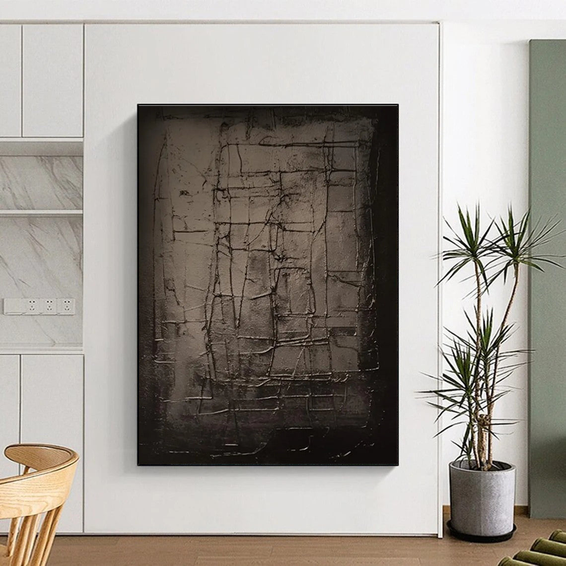 Dark Grid Abstract Painting for Industrial - Style Spaces HENG450