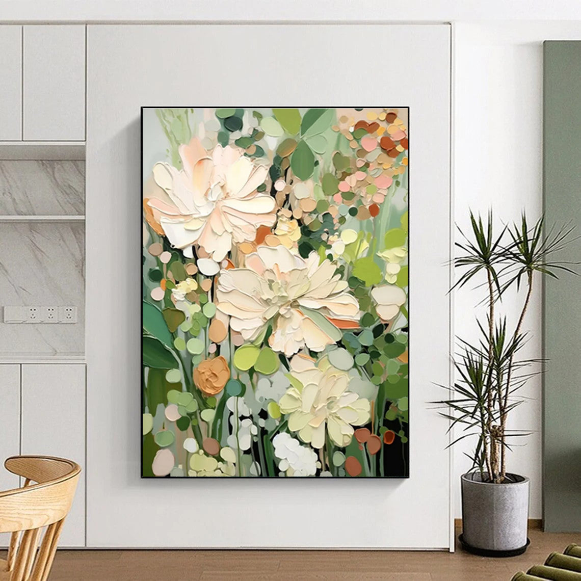 Textured Floral Abstract Painting for Serene Bedrooms HENG422
