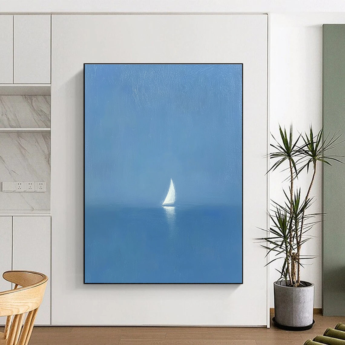 Solitary Sailboat at Sea Serene Maritime Abstract Painting GAB0236
