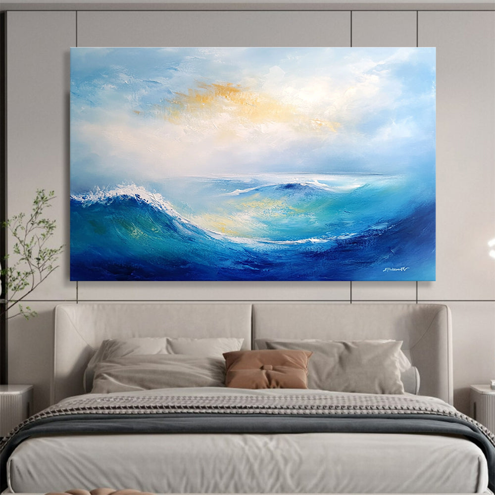 Blue Wave Abstract Painting with Expressive Brushstrokes ABS279