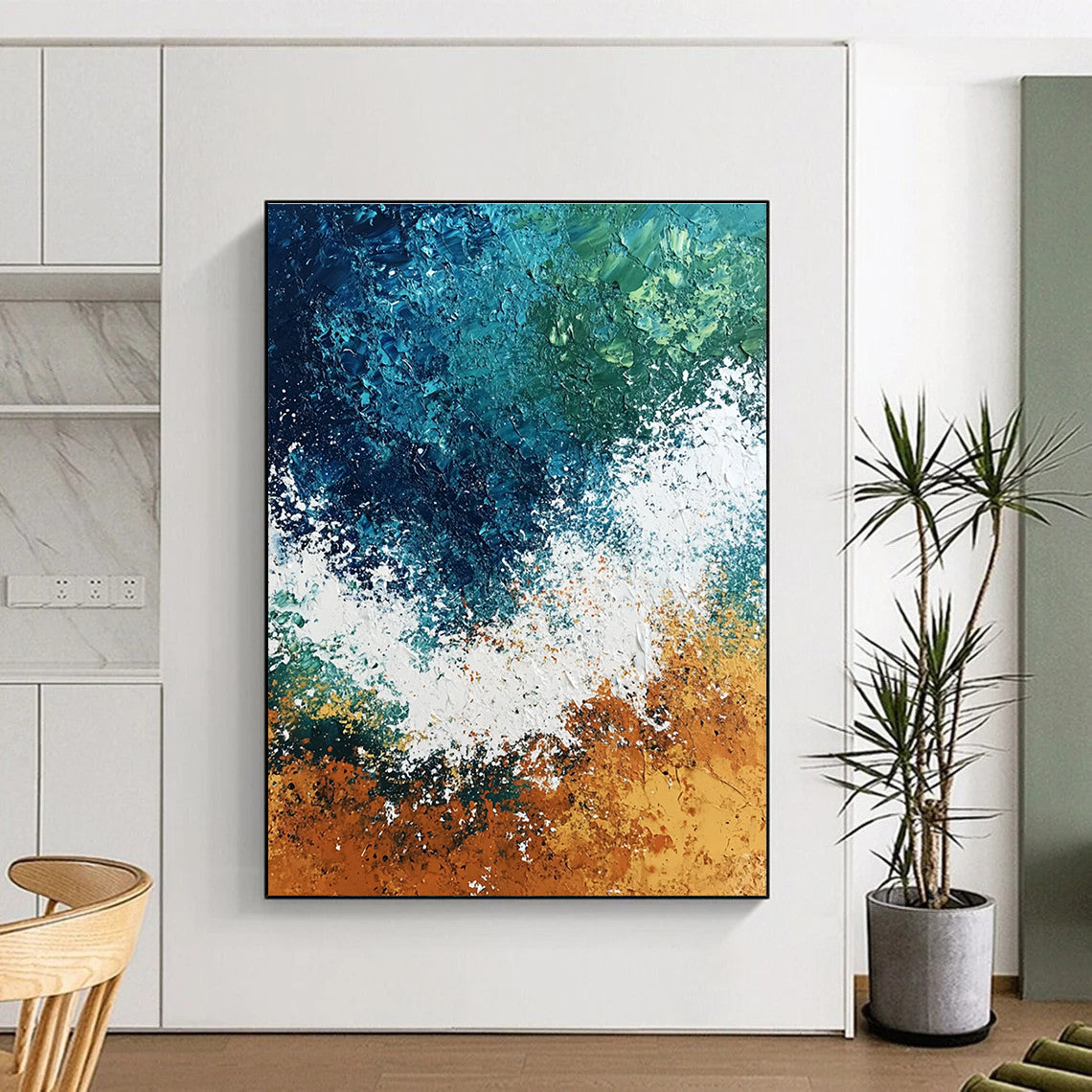 Textured Ocean Wave Abstract Painting with Dynamic Sea Energy WINK581