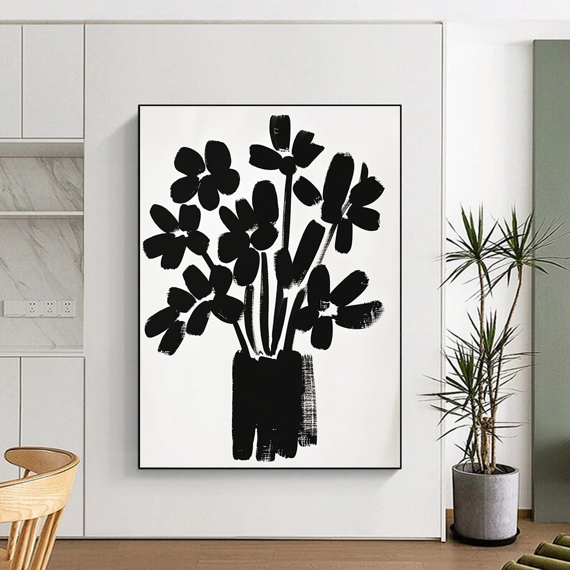 Black Flower Bouquet Silhouette Abstract Painting GAB0043