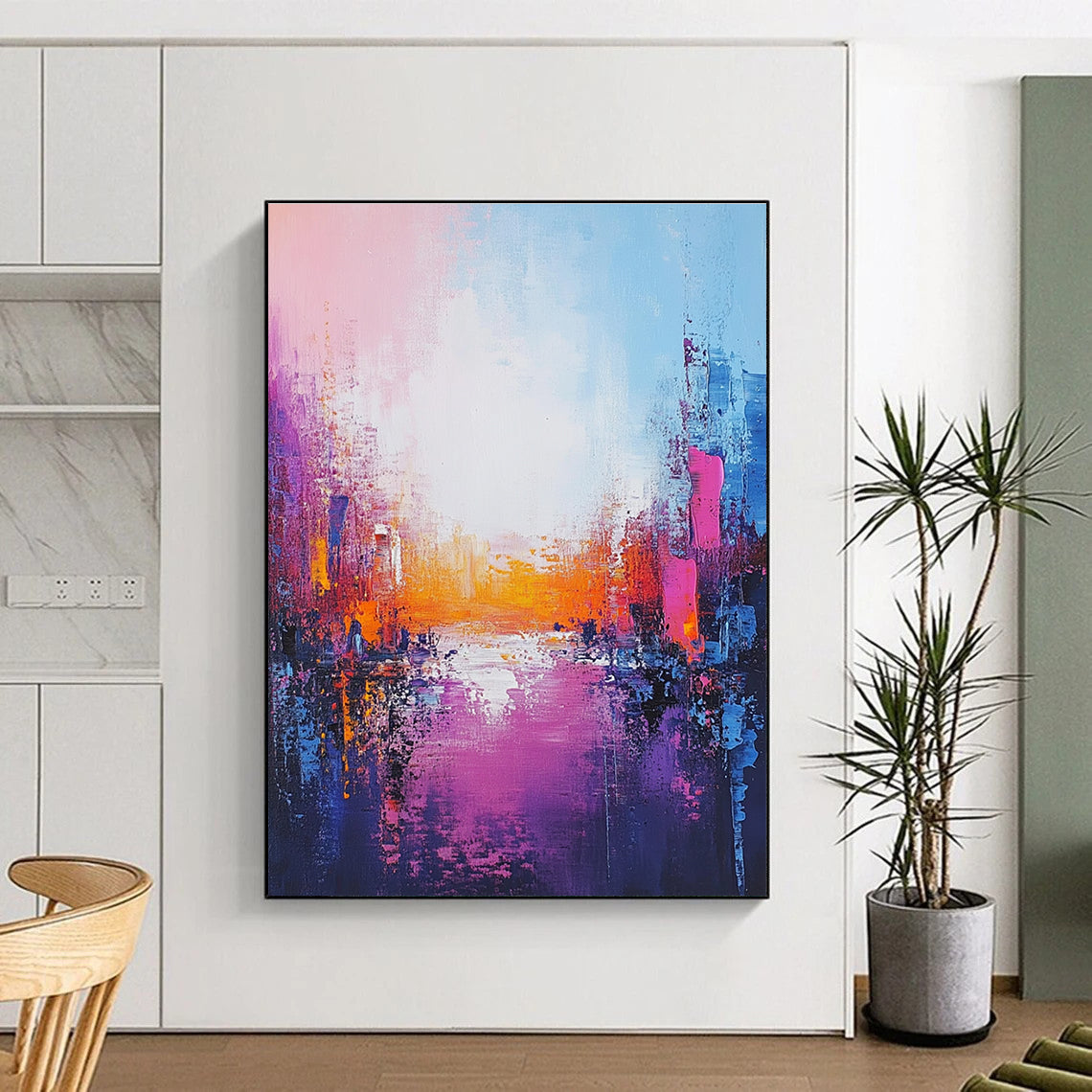 Colorful Cityscape Sunset Abstract Painting for Artistic Office Lounges GAB0806