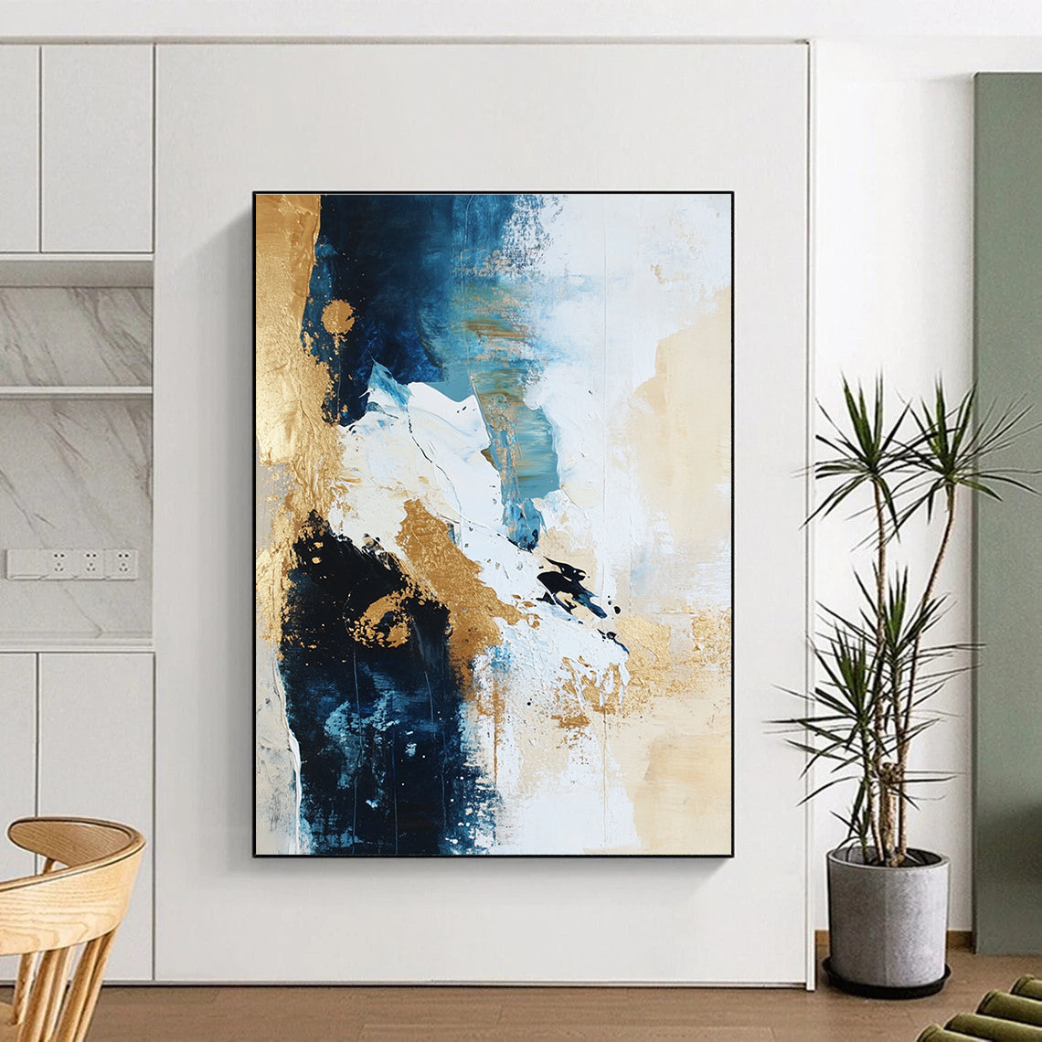 Blue Gold Abstract Painting with Dynamic Elegance WINK723