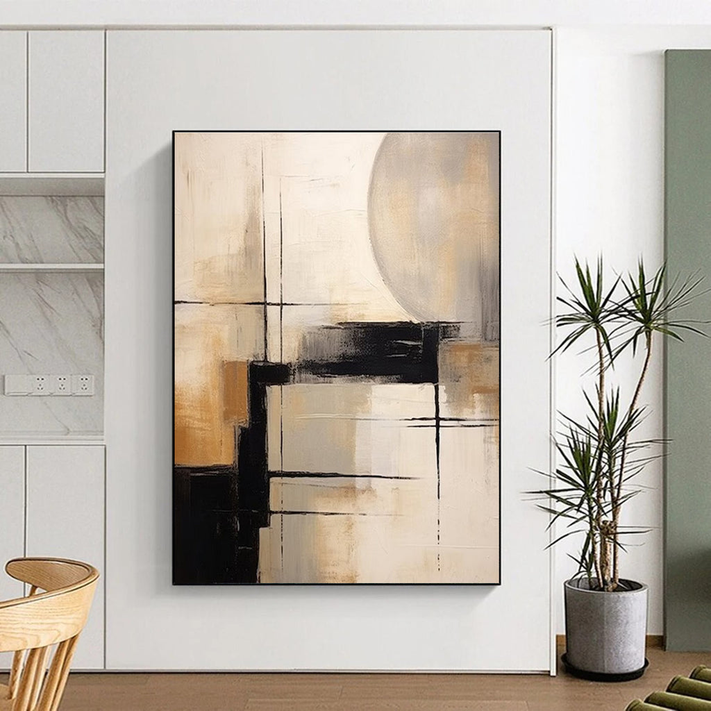 Geometric Abstract in Neutral Tones Abstract Painting for Sophisticated Dining Areas HENG356